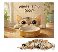 Where Is My Food？ Cat Art Wood Puzzle, Adult Jigsaw, 1000 Pieces | For puzzle fans: Jigsaw Puzzle for Adults: border-first or section-first building options at home.