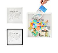 Where I've Been US Map Wooden Shadow Box Frame Wall Decoration, Travel Adventure Archive Box Tickets , 10.6” x 10.6” Places I've Been USA Map Tracker (White)