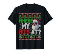 Where My Ho's at HO Matching Couples Ugly Christmas Sweater T-Shirt