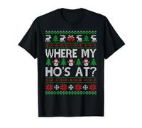 Where My Ho's at HO Matching Couples Ugly Christmas Sweater T-Shirt