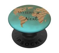 Where next | Turquoise & Teal - World Map Travel Quote Gift PopSockets Adhesive PopGrip