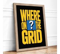 Where on the Grid Typography Framed Wall Art Print A3 (42×29.7cm) Oak, Wall Decor for Living Room, Bedroom, Office & Home, Ready to Hang, Art Gift