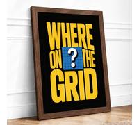 Where on the Grid Typography Framed Wall Art Print A3 (42×29.7cm) Walnut, Wall Decor for Living Room, Bedroom, Office & Home, Ready to Hang, Art Gift