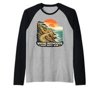 Where Redwoods Meet Salt Air California Coast Retro Raglan Baseball Tee