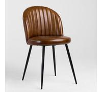 Where Saints Go Ltd Ducie Dining Chair Brown Genuine Leather Clamshell Seat Metal Industrial Base