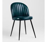 Where Saints Go Ltd Ducie Dining Chair Teal Blue Genuine Leather Clamshell Seat Industrial Base