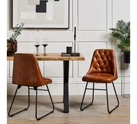 Where Saints Go Ltd Hague Dining Chair Brown Genuine Leather Button-Tufted Seat Metal Base Pack Of 2