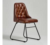 Where Saints Go Ltd Hague Dining Chair Brown Genuine Leather Button-Tufted Seat Metal Black Base