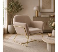 Where Saints Go Ltd Troy Beige Velvet Armchair, Brushed Gold Metal Frame By Where Saints Go