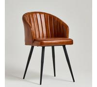 Where Saints Go Ltd Wilson Dining Chair Tan Genuine Leather Seat Black Metal Industrial Base