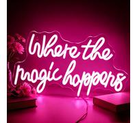 Where the Magic Happens Neon Sign LED Neon Lights for Wall Decor USB Powered Light Up Sign for Family Holiday Vacation Girls Bedroom Decor Wedding Birthday Party Bar Man Cave 17”X10.2”
