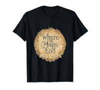 Where The Maps End Here Be Dragons Old Map Collector T-Shirt