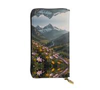 Where the mountain flowers bloom Long leather wallet, portable credit card holder, zippered coin purse, and ID compartment