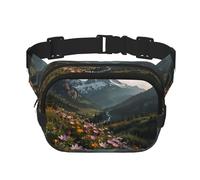 Where the mountain flowers bloom Pattern trendy fashionable waist bag, unisex travel sports messenger bag