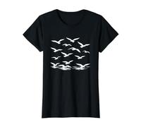 Where the Seagulls Soar White Silhouette Value Graphic T-Shirt, Women, Black, L