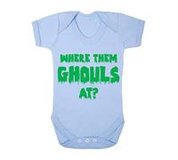 Where Them Ghouls at Halloween Baby Grow Vest, 0-3 Months, Pastel Blue