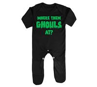 Where Them Ghouls at Halloween Baby Romper Jumpsuit with feet, 0-3 Months, Black