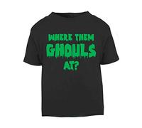 Where Them Ghouls at Halloween Short Sleeve Cotton Kids t Shirt, 2-3 Years, Black