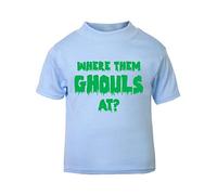 Where Them Ghouls at Halloween Short Sleeve Cotton Toddler t Shirt, 3-4 Years, Pastel Blue