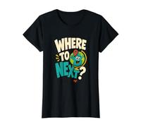 Where to Next? World Traveler Globetrotter Wanderlust Value Graphic T-Shirt, Women, Black, S