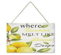where Troubles MELT LIKE Lemon Drops Farmhouse Lemonade Wooden Sign Wall Decor Rustic Fresh Lemons Wood Plaque Hanging Sign Decoration for Home Kitchen Door 8x10 inches