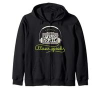 Where Words Fail Music Speaks Retro Headphones Zip Hoodie