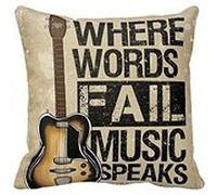 Where Words Fall Music Speaks Quote Throw Pillow Case Vintage Cushion Cover Guitar Pillowcase 20x20 Twin Sides