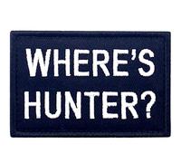 Where's Hunter Patch Embroidered Tactical Badge Applique Fastener Hook and Loop Emblem, White & Black