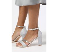 Where's That From 'abrina' Mid High Block Heel Sandals With Ankle Strap In Silver Silver 4