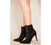 Where's That From 'blythe' Pointed Toe Mid Heel Ankle Boots With Gold Buttons In Black Black 4