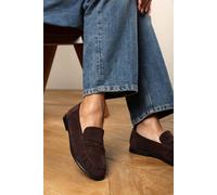 Where's That From Women's Charleigh Wide Fit Girl's School Shoe Ruched Detail Flat Penny Loafers in Dark Brown | Size: 6/Wide Fit