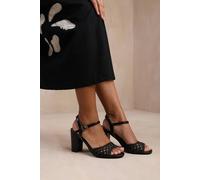 Where's That From 'cuba' Plaited Design Mid Block Heels In Black Black 9