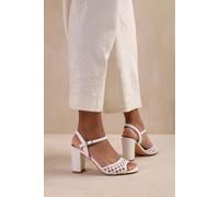 Where's That From Women's 'Cuba' Plaited Design Mid Block Heels in White | Size: 7 Where's That From White 7
