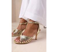 Where's That From Women's 'Cyprus' Multi Cross Over Strap Mid Heels in Gold | Size: 8 Where's That From Gold 8