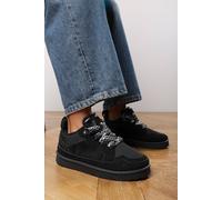 Where's That From Elara Black Suede Lace-Up Trainers with Chunky Sole and Mesh Panel - 4 - BLACK