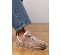 Where's That From Elara Camel Suede Lace-Up Trainers with Chunky Sole and Mesh Panel - 4 - CAMEL