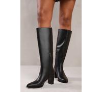 Where's That From 'delta' Block Heel Knee High Boots With Side Zip In True Black True Black 4