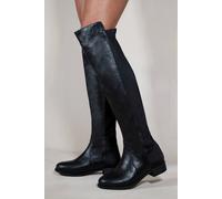 Where's That From Diem Over the Knee Pull on Boots With Low Heel in Black Faux Leather - 7 - Black