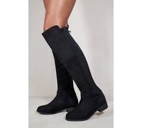Where's That From Diem Over the Knee Pull on Boots With Low Heel in Black Suede - 4 - BLACK SUEDE