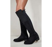 Where's That From Diem Over the Knee Pull on Boots With Low Heel in Black Suede - 6 - BLACK SUEDE