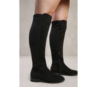 Where's That From Diem Stretch Wide Calf Over the Knee Boots in Wide E Fit in Black Suede - 4E - BLACK
