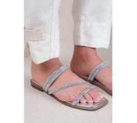 Where's That From Dream Extra Wide Fit Silver Diamante Strappy Flat Sandals Silver