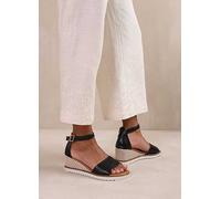 Where's That From Dusk Wedge Sandals with Buckle Ankle Strap in Black PU Black