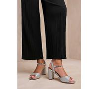 Where's That From Florence Mid High Heels with Ankle Strap in Silver Glitter Silver