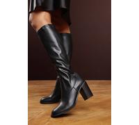 Where's That From 'goldie' Knee High Block Heel Boots In Stretch Faux Leather In Black Black