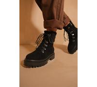 Where's That From 'heidi' Platform Lace Up Boot With Side Zip And Faux Wool Detail Around The Ankle In Black Black 6