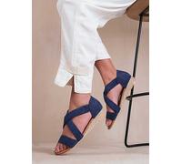 Where's That From Hummingbird Low Wedge Sandals with Cross Over Strap in Navy Suede Navy