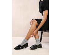 Where's That From Imogen Extra Wide Fit Flatform Slip on Loafers Shoes With Tassle in Black Patent - 7EE - BLACK