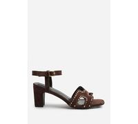 Where's That From Cora Low Block Heel With Cut Out Detailing and Diamantes in Dark Brown Suede - 8 - DARK BROWN
