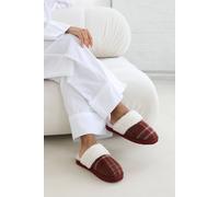 Where's That From 'jemima' Tartan Mule Slippers With Faux Fur Trim In Red Red 8